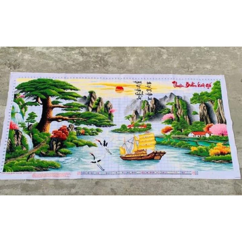 Tranh thêu chữ thập (đã thêu sẵn) tranh thêu thuận buồm xuôi gió