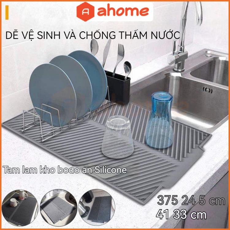 Thảm Silicone Phơi Khô Chén Dĩa Hình Chữ Nhật Chịu Nhiệt Chống Trượt41*33cm Dụng cụ nhà bếp thoát nước đa chức năng-Ahome