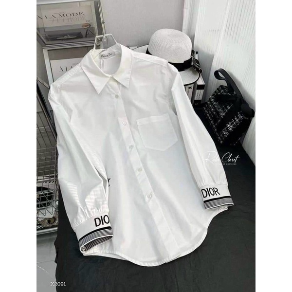 Áo Sơ Mi Trắng Dài Tay Thêu Form Rộng Unisex (Size S M40-&gt;70kg), Bigsize