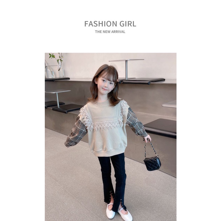 Áo Thun Tay Dài Giả Hai Lớp Phối Ren Thời Trang Xuân Thu Cho Bé Gái 3-15 Tuổi