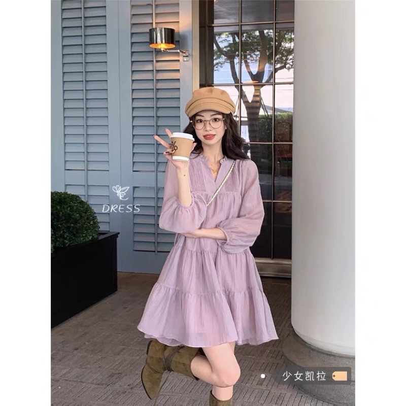 ĐẦM TAY PHỒNG CỔ CHỮ V