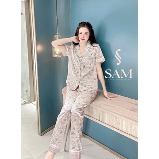 Bộ mặc nhà lụa Sam luxury, pijama lụa tay ngắn quần dài