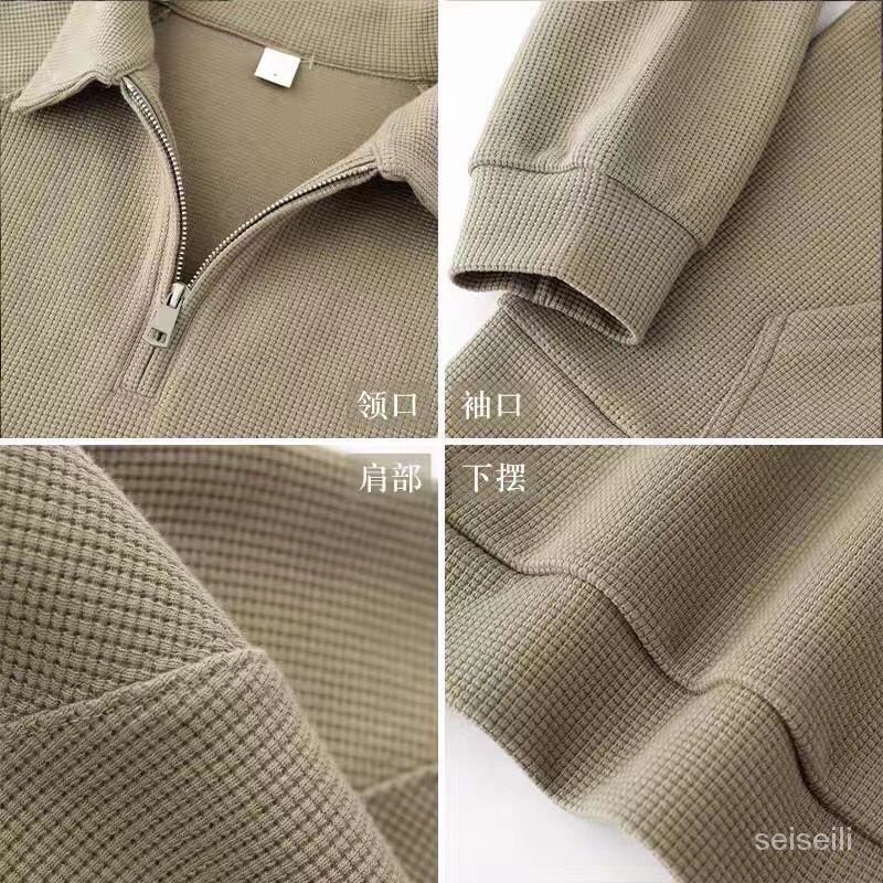 CARLI Áo Thun polo Tay Dài Dáng Rộng Một Nửa Có Khóa Kéo Đơn Giản Phong Cách Mới Mùa Thu Hợp Thời Trang Cho