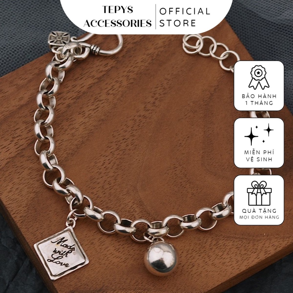 Lắc tay/Vòng tay xích bạc Made with love bạc 925 thời trang Hàn Quốc dành cho nam và nữ LT090 - Tepys