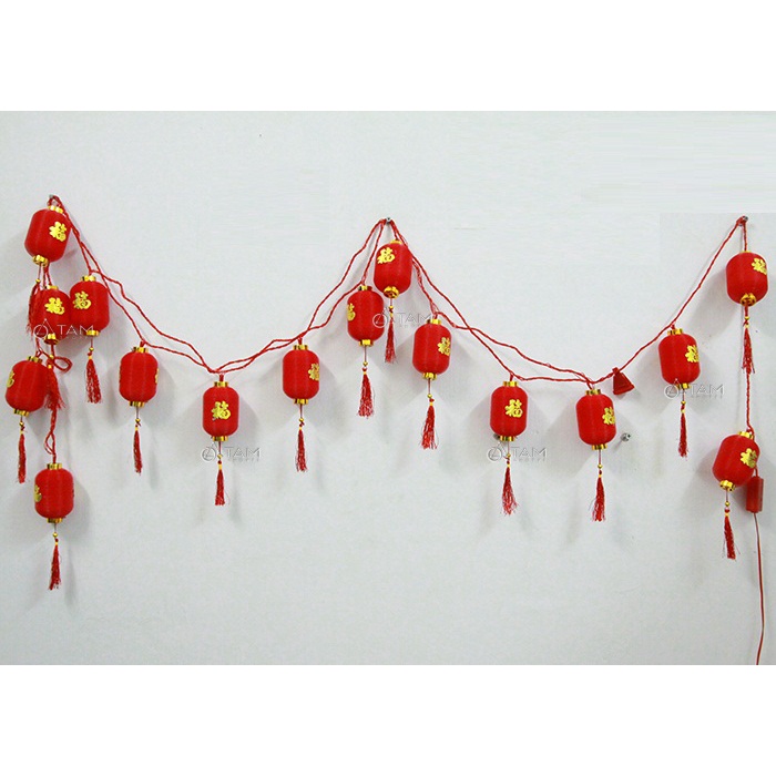 Dây Đèn Lồng Đỏ Trang Trí 5m 16 bóng LED [hình thon dài]