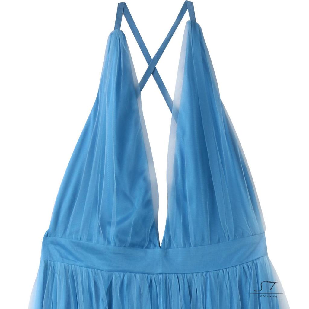 Đầm Voan Dài Không Tay Cổ Chữ V Sâu Màu Sắc Thanh Lịch Dành Cho Nữ CY03