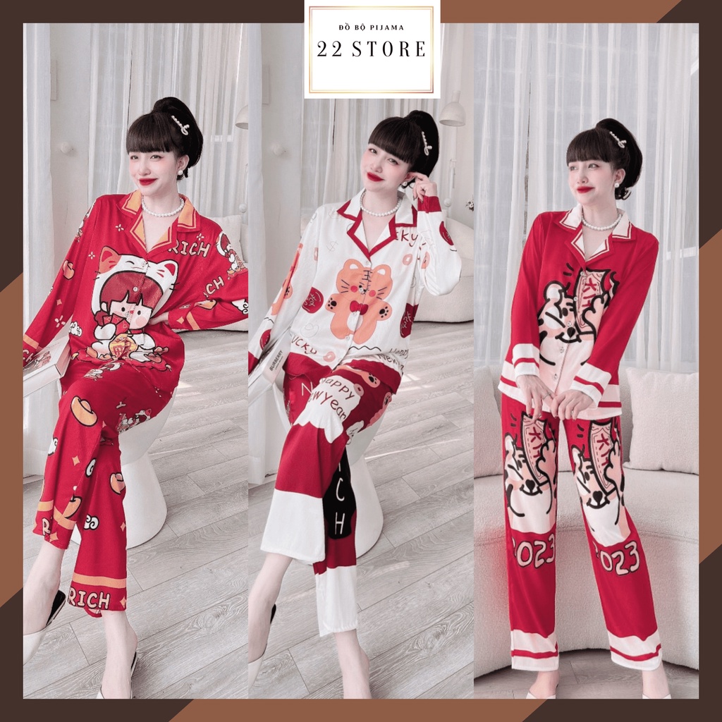 Pijama LỤA XƯỚC ÁNH KIM TAY DÀI cao cấp , lụa xước in 5D, đồ bộ pijama 40-60kg ,đồ ngủ hiện đại, 22 Store