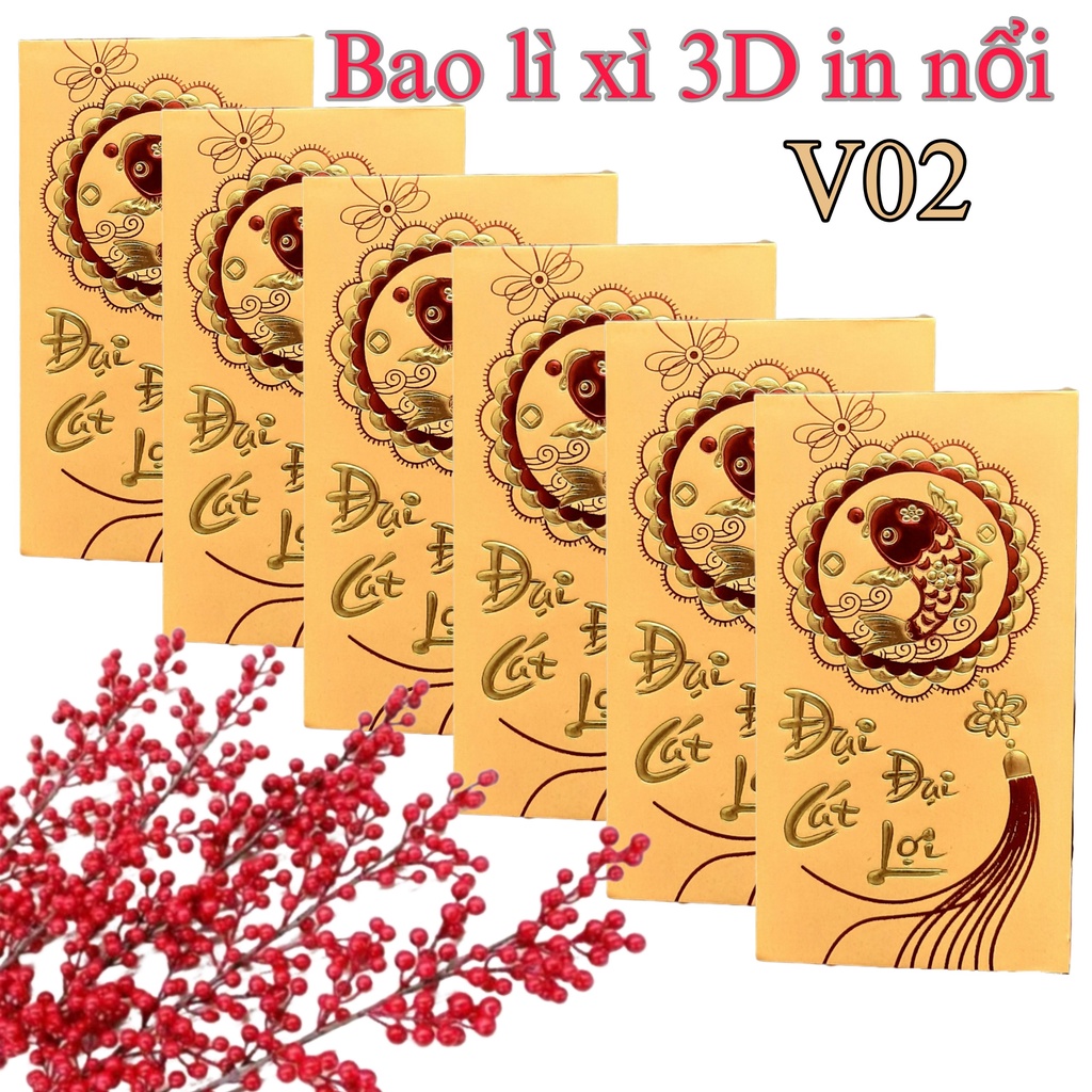 Lì Xì 3D, giấy nhung in nổi vàng, 9x16.5cm cao cấp sang trọng, tạo ấn tượng đẹp trong những ngày tết 2023
