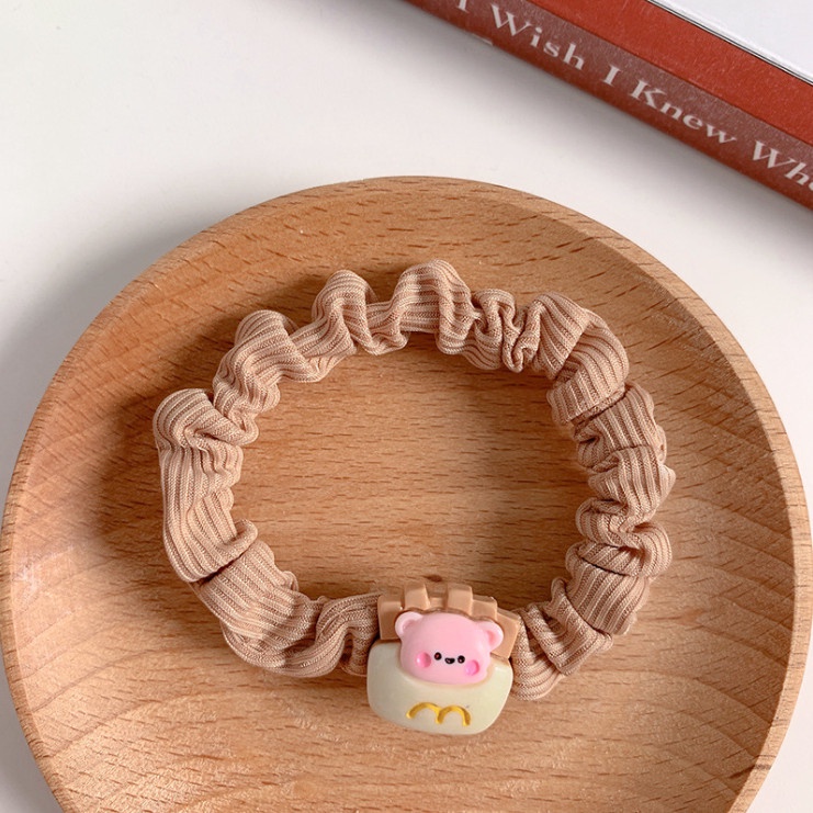 Cột tóc Scrunchies vải đính charm gấu dễ thương, Chun tóc kiêm vòng tay xinh xắn - Sỉ lẻ thun tóc đẹp giá rẻ