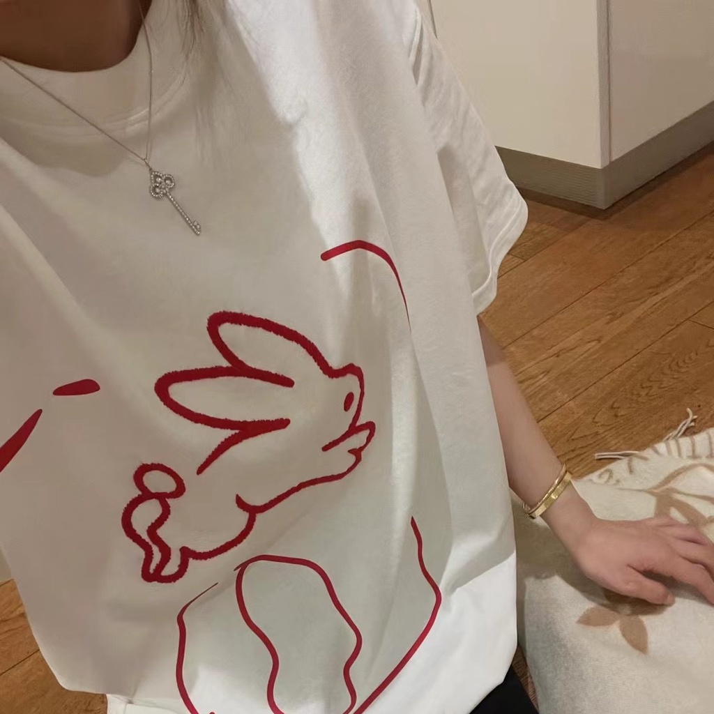 Áo thun SUXI tay ngắn cổ tròn dáng rộng in họa tiết đơn giản thời trang mùa xuân cho nữ