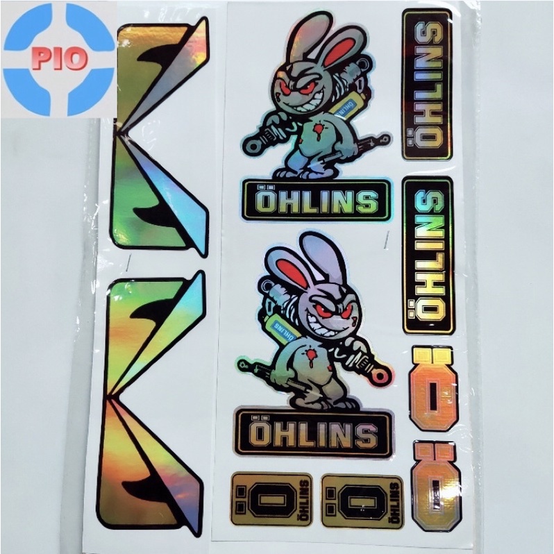 Bộ Tem Sticker Crom 7 Màu Thỏ Cầm phuộc Ohlins Phản Quang Trang Trí Xe Máy, Nón/ Mũ Bảo Hiểm