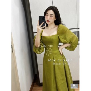Váy Tơ Cổ Vuông Tay Nhún Phạm Nhi [Kèm Ảnh Thật]