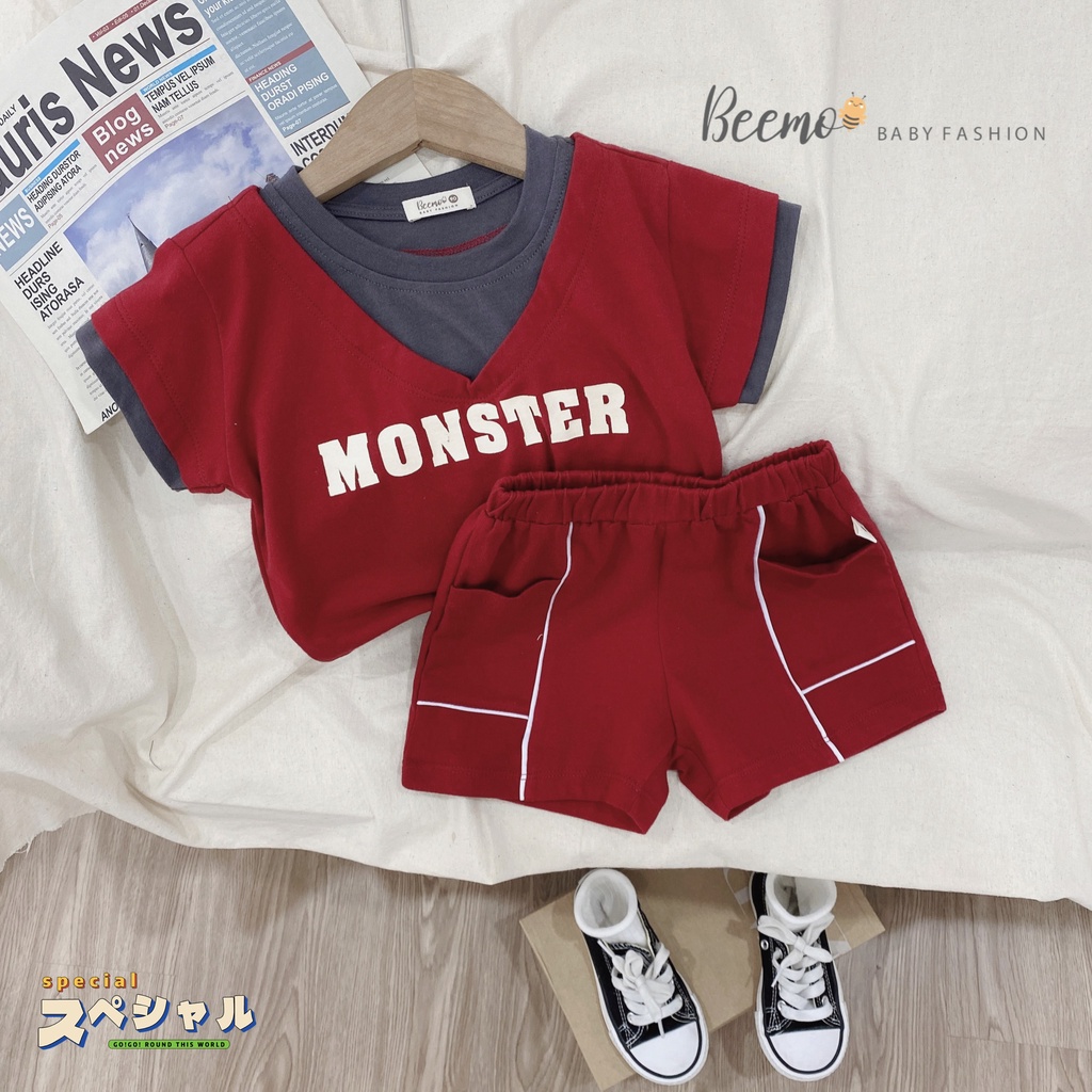 Bộ quần áo cộc tay cho bé BEEMO, chất liệu cotton, họa tiết Monster cá tính B260