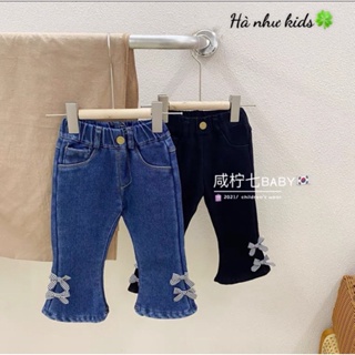 QUẦN BÉ GÁI Quần jean ống loe phối nơ xinh xắn cho bé gái 8-18kg