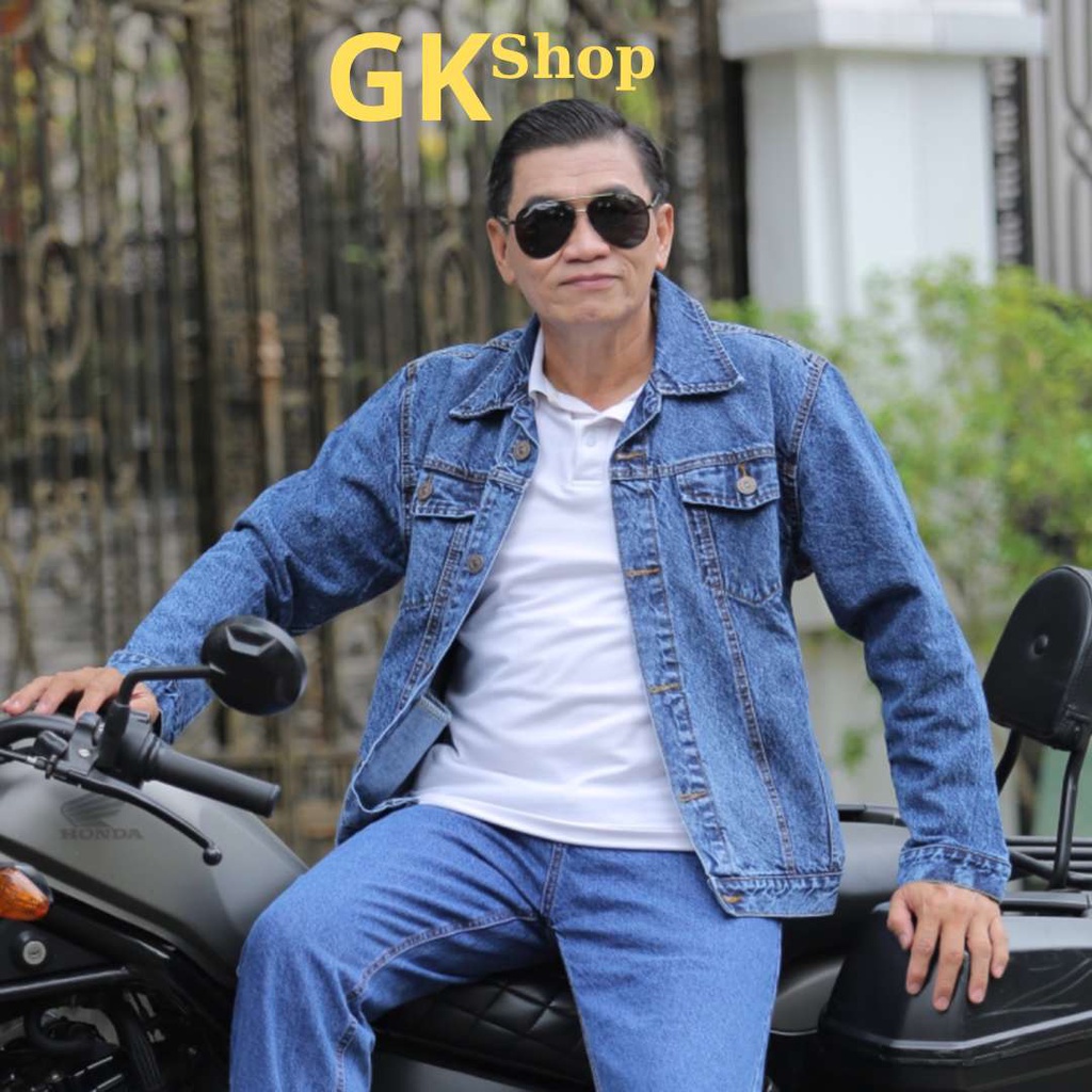 Áo khoác jean nam trung niên cao cấp, chất cotton 100% chính hãng, áo bò cho bố, GIAKHANGShop thời trang trung niên