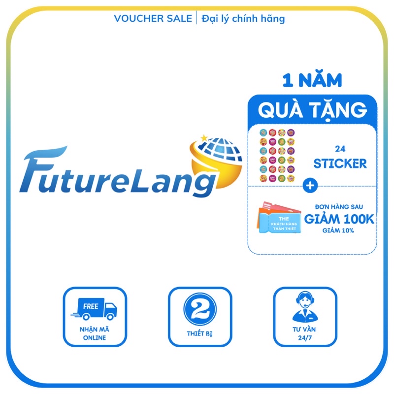 Future Lang 1 năm [Toàn quốc] Evoucher mã học tiếng Anh Furure Lang trọn bộ Mầm non-Cấp 1,2,3- Cambridge, IELTS, TOEIC