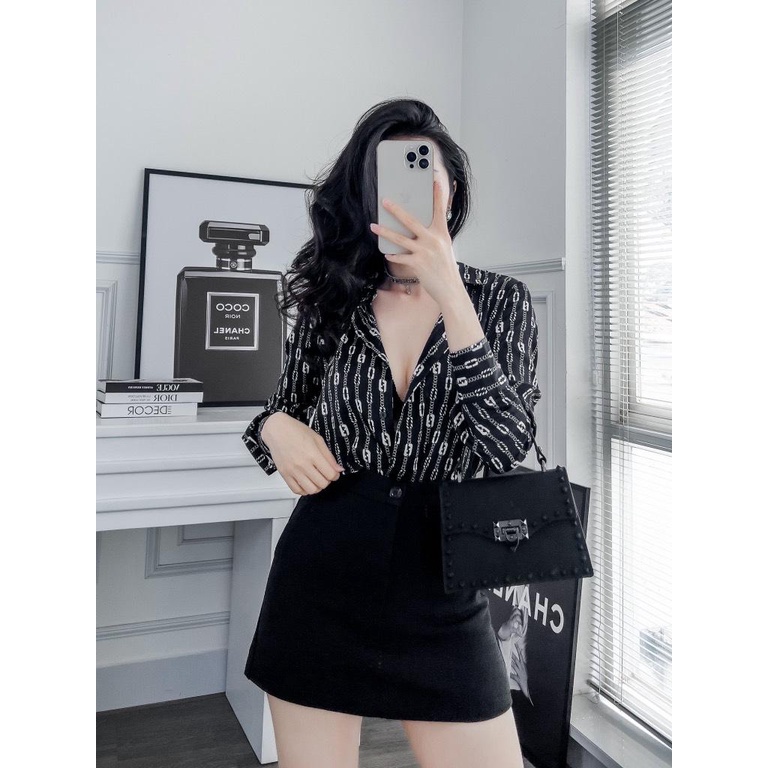 SƠ MI LỤA ĐEN MÓC XÍCH C MASARA