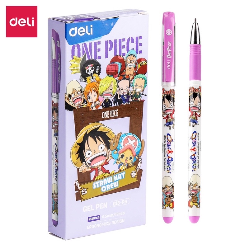 Bút bi nước học sinh mực gel đen/xanh/tím One Piece Vui Hải Tặc Deli nhanh khô lâu hết mực viết đều nét - CG13