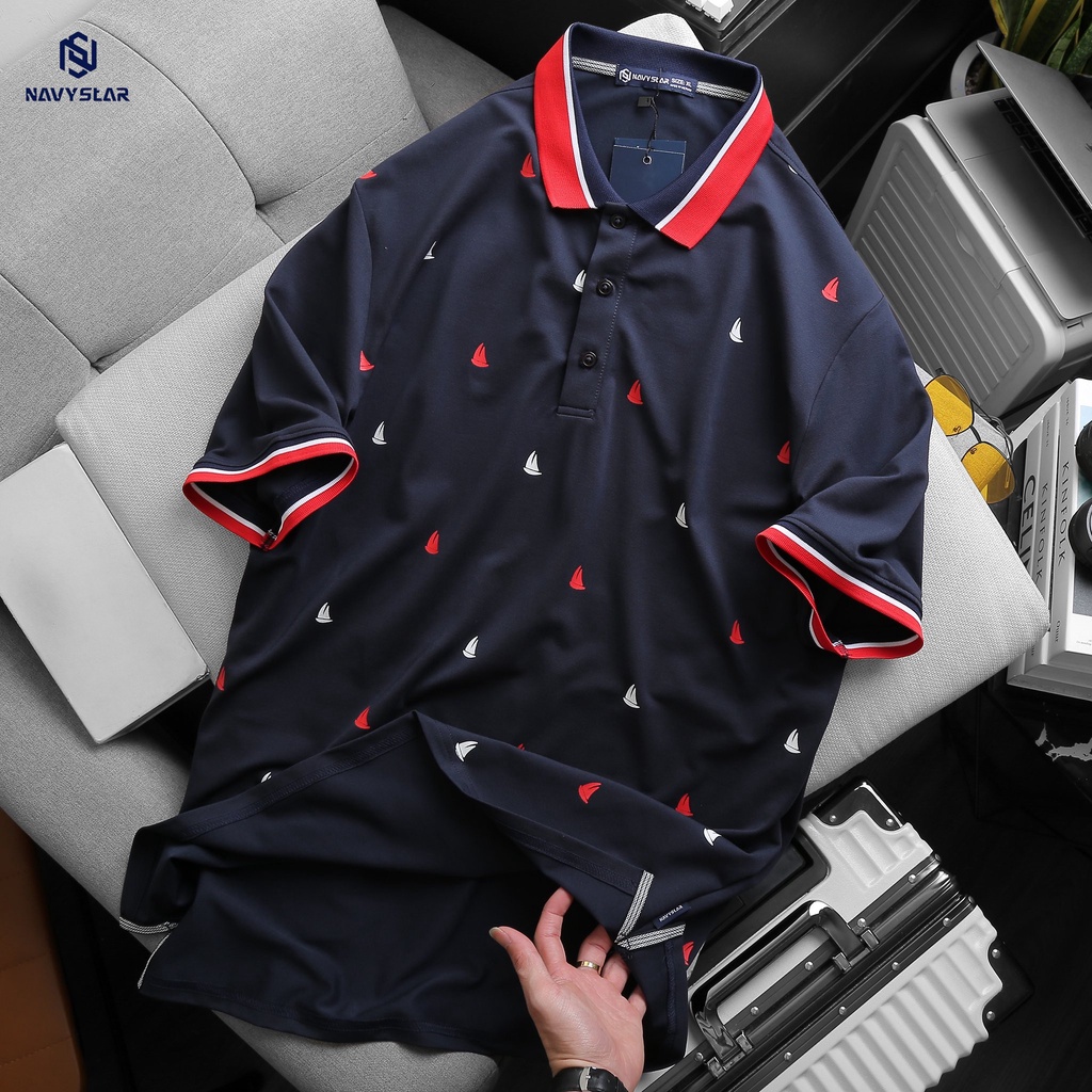 BIGSIZE NAM 80-140KG ÁO POLO HỌA TIẾT IN THUYỀN PL022 2BIG NAVY STAR