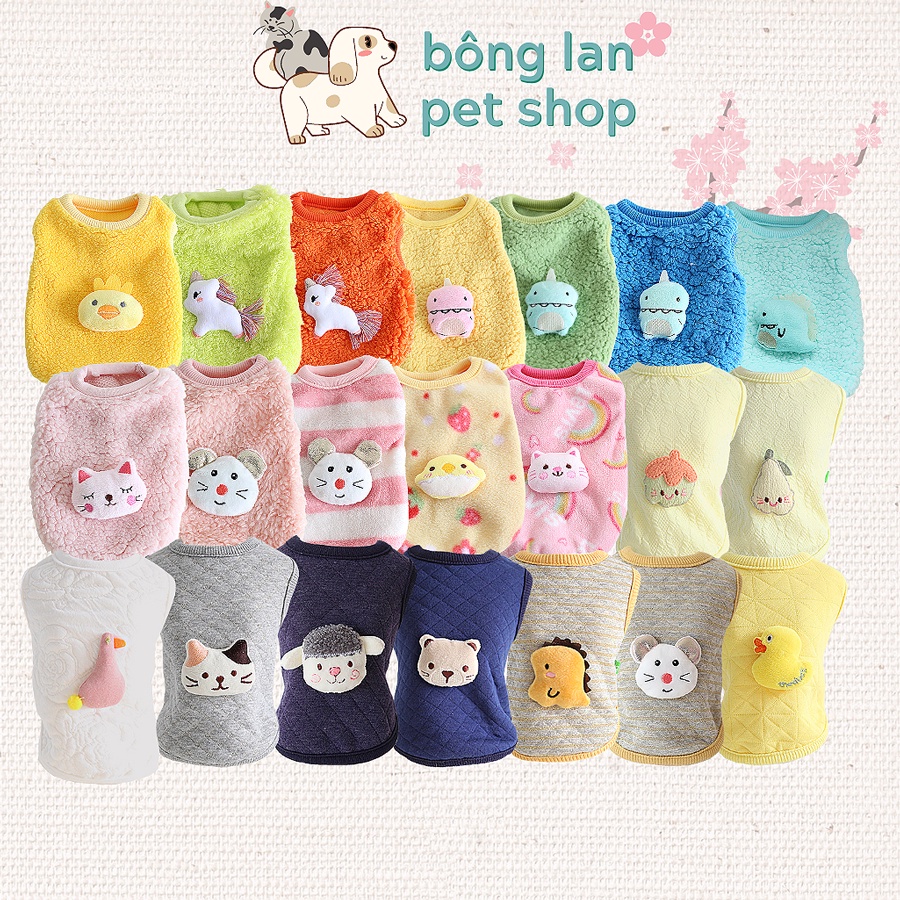 Áo lông đính thú nhồi bông mềm mịn thu đông giữ ấm nằm điều hòa cho thú cưng chó mèo