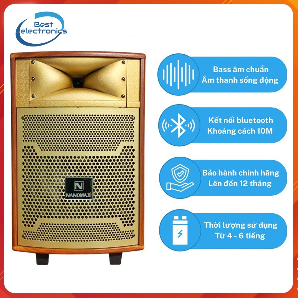Loa Kéo Di Động Nanomax S-10B 2.5 Tấc| Loa Kéo Karaoke Công Suất Lớn 120W | Loa Bluetooth Tay Kéo Tặng 2 Mic Không Dây
