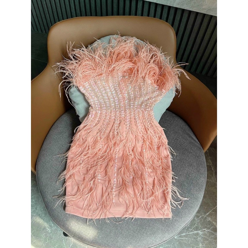 Đầm váy body dự tiệc cúp đính lông