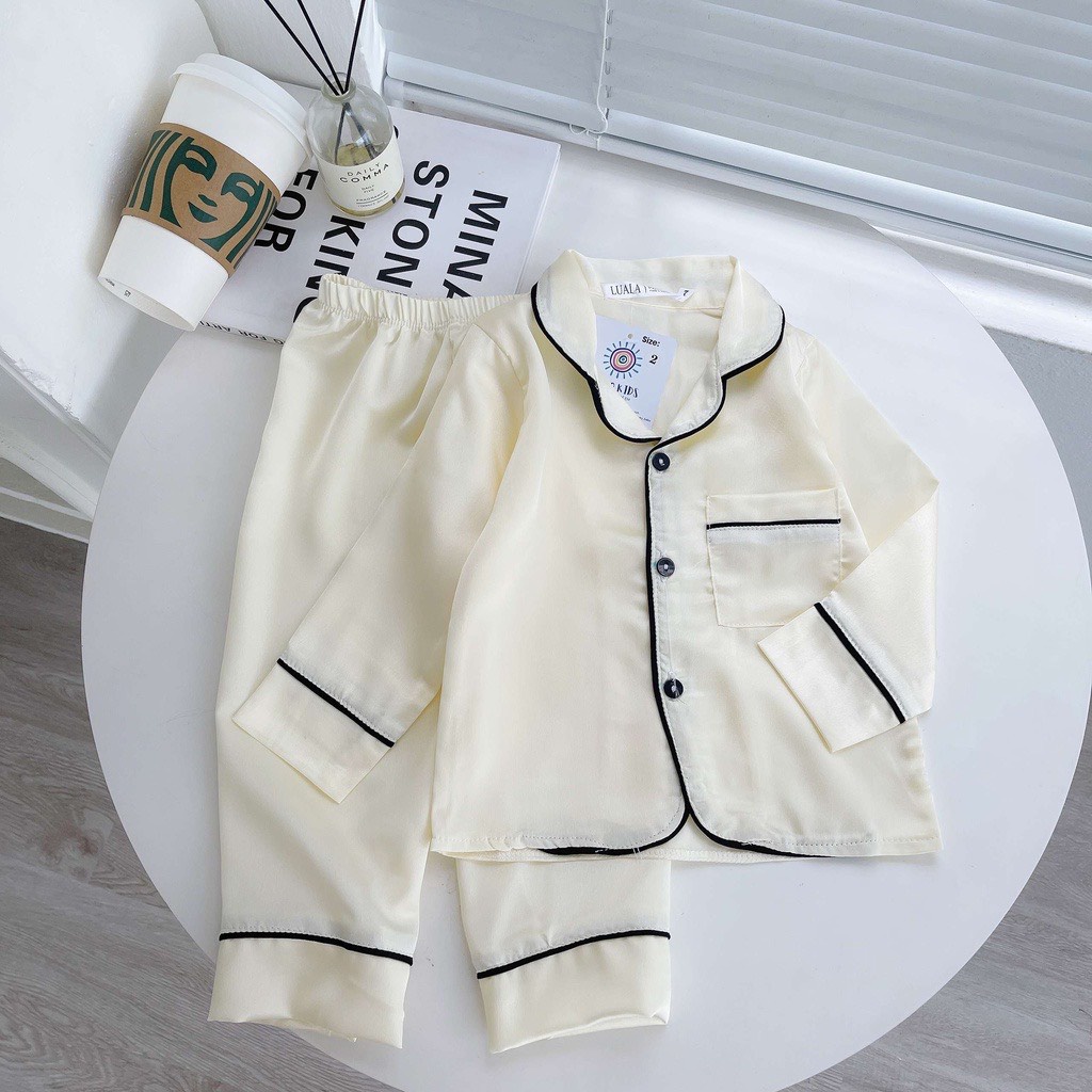 Pijama cho bé, bộ pijama cho bé trai, bé gái dài tay trơn chất lụa mềm mại, thoáng mát- HADU KIDS 7-28kg