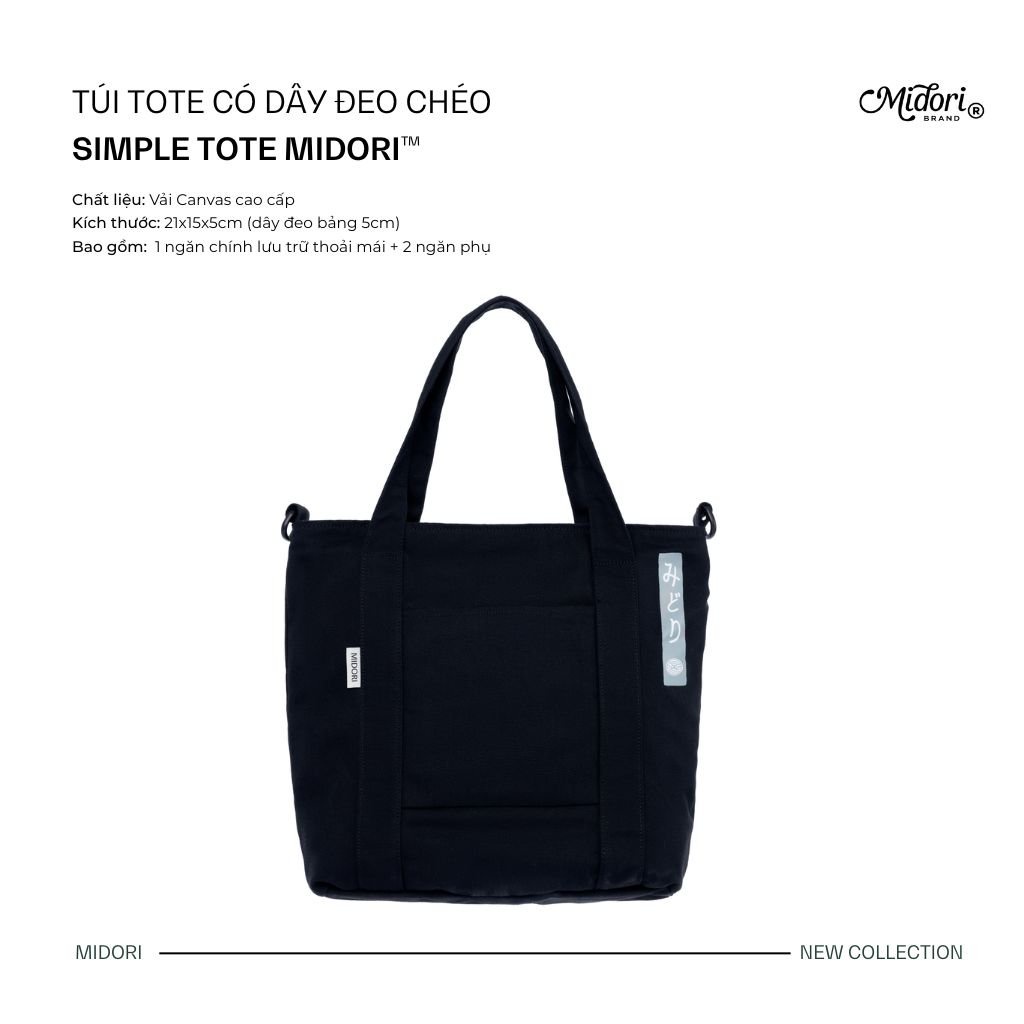 Túi Tote có dây đeo chéo Loại Lớn Simple Local Brand Mi Midori