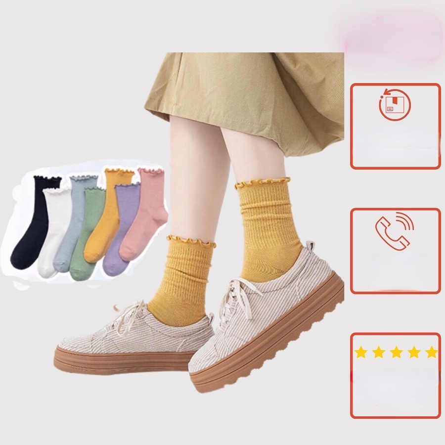 Vớ Ren Mỏng Cổ Trung Họa Tiết Lá Sen Màu Trắng Thời Trang Mùa Hè Cho Nữ