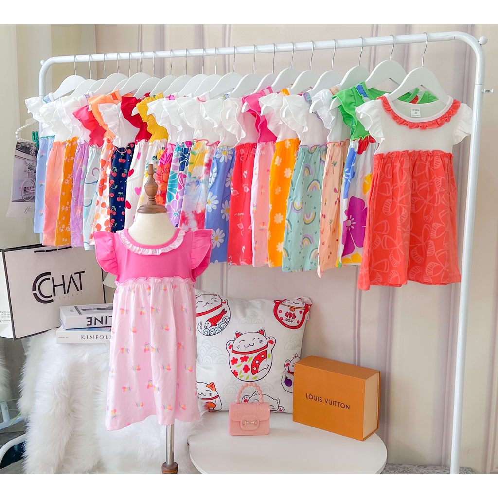 Váy hè cánh tiên chất cotton xuất dư cho bé 10-21 kg (BẢNG MÀU 2)