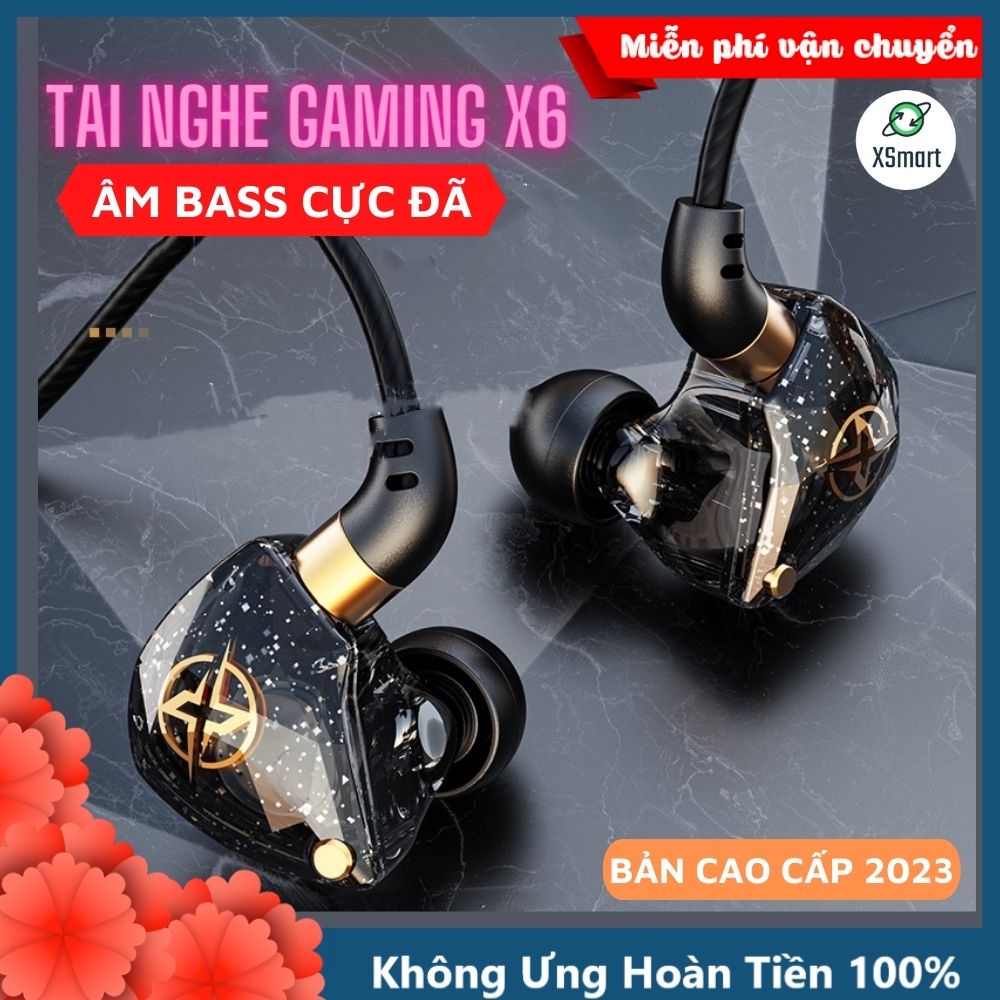 Tai Nghe Dây Nhét Tai Chống Ồn X6 Âm Thanh Siêu Bass Nghe Nhạc, Xem Phim, Chơi Game Cực Đã Tích Hợp Mic Lọc Âm, jack 3.5