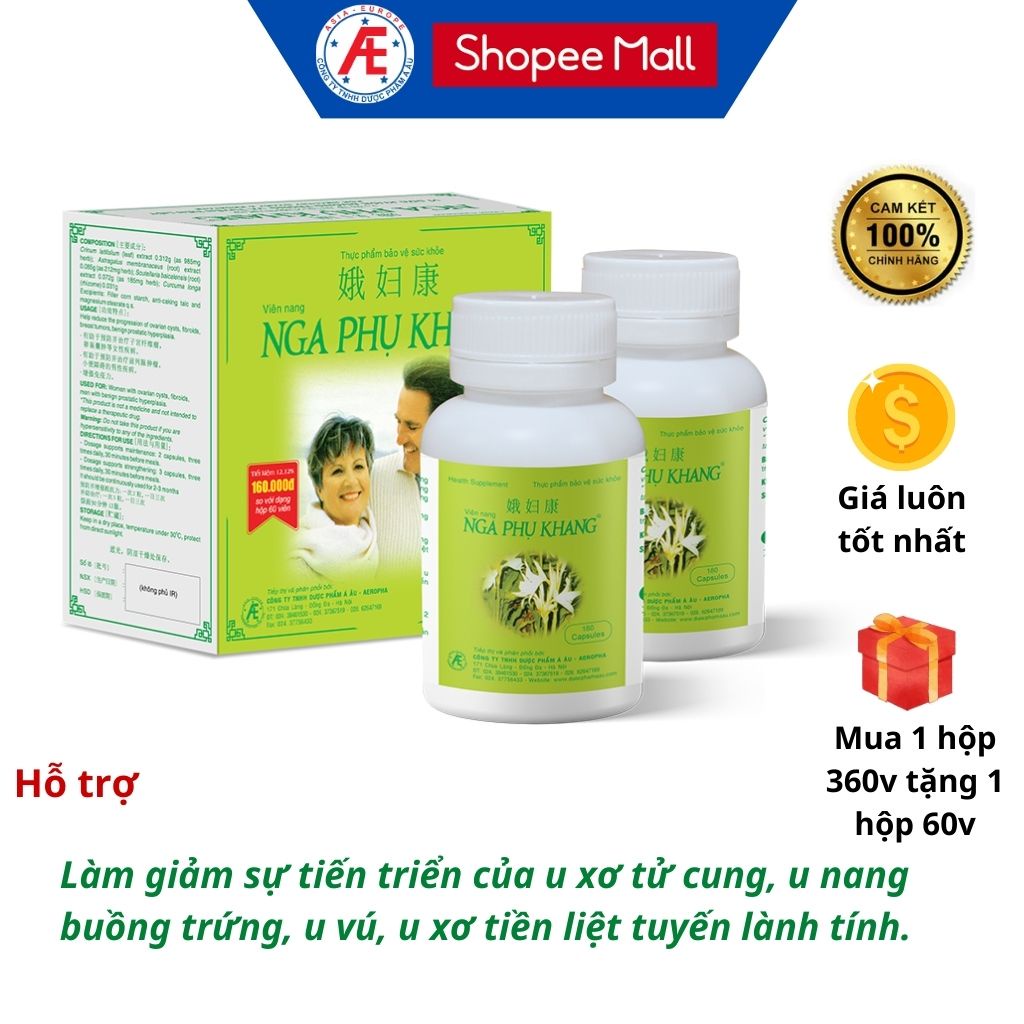 Nga Phụ Khang hộp hộp 360 viên giảm u xơ tử cung cải thiện rối loạn kinh nguyệt DƯỢC PHẨM Á ÂU