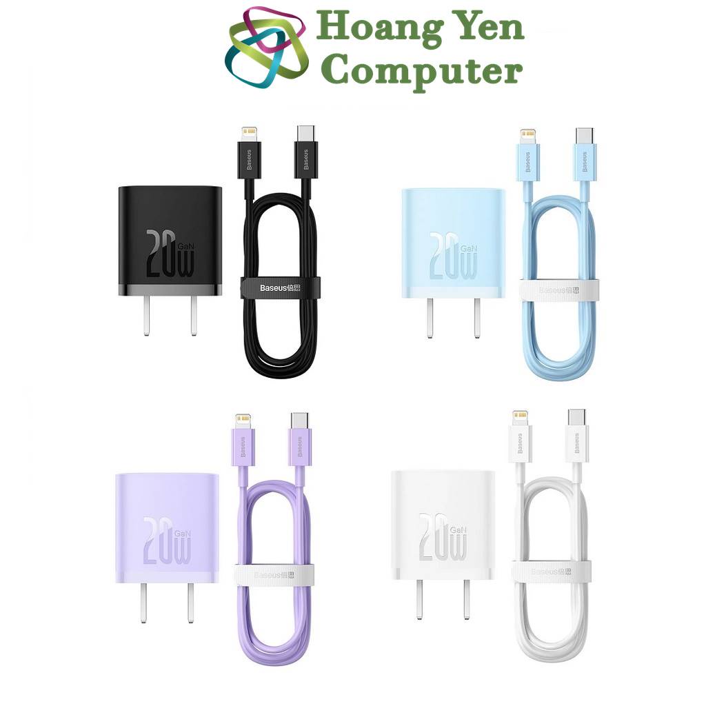 Bộ Sạc Nhanh 20W Baseus GaN5 Mini - Type C to LN, PD20W - Hoàng Yến Computer