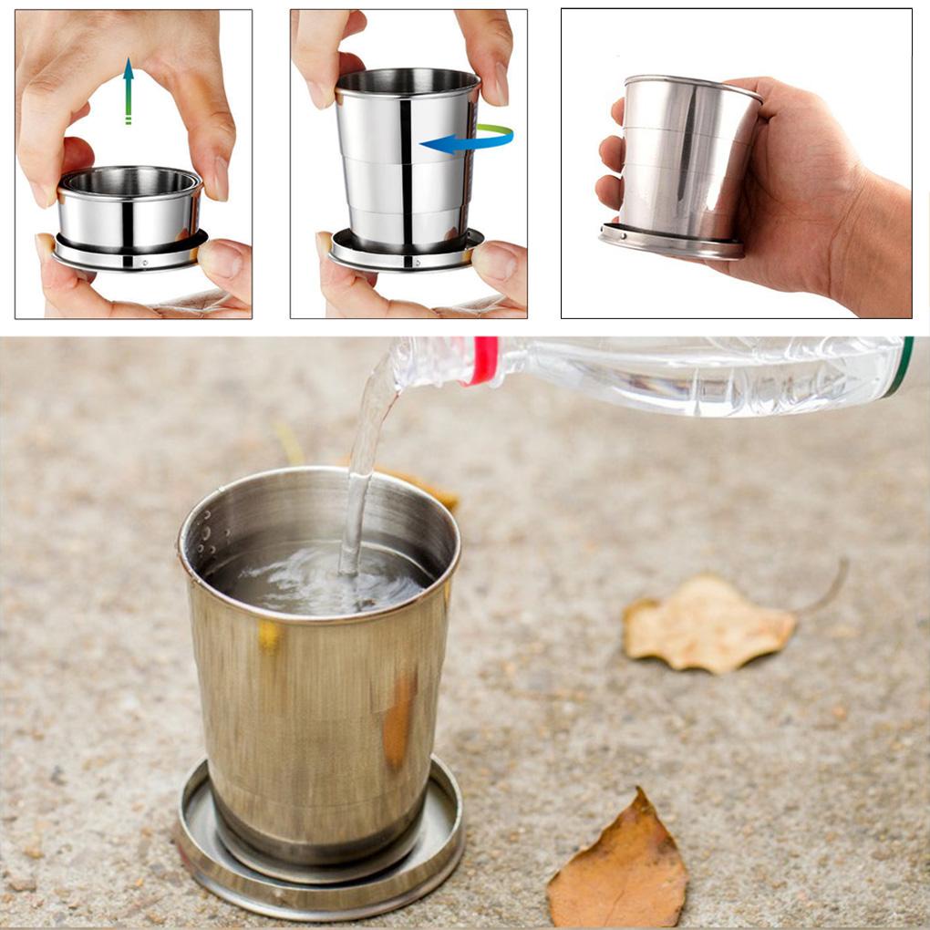 Cốc Uống Nước Bằng Thép Không Gỉ Có Thể Gấp Gọn Tiện Dụng Mang Theo Du Lịch