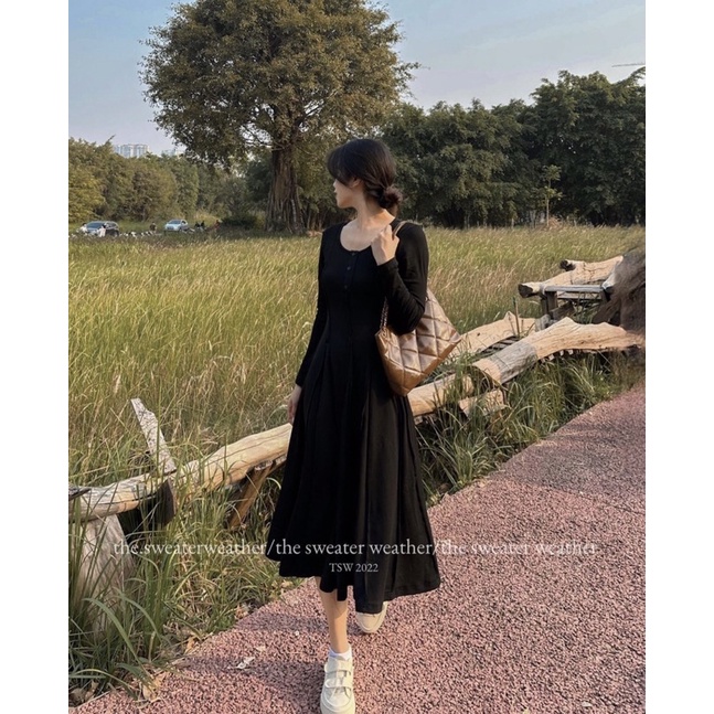 VÁY LEN ZIP GÂN DÀI TAY DÁNG DÀI XOÈ VLZGDT