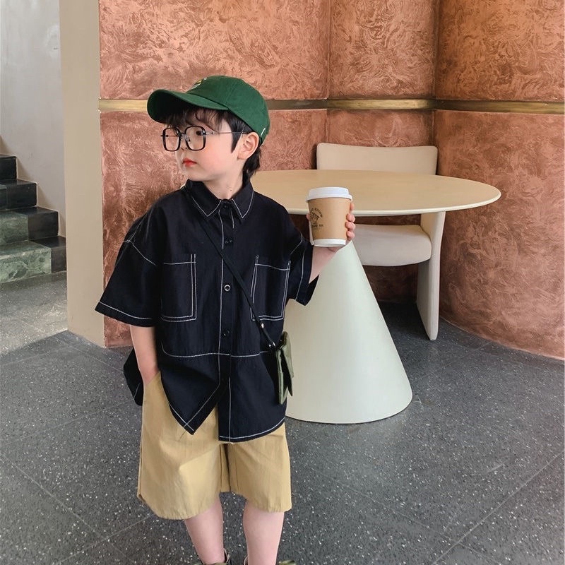 Áo Sơ Mi Bé Trai phong cách Hàn Quốc chất liệu kaki hàng Quảng Châu cao cấp Zalackids