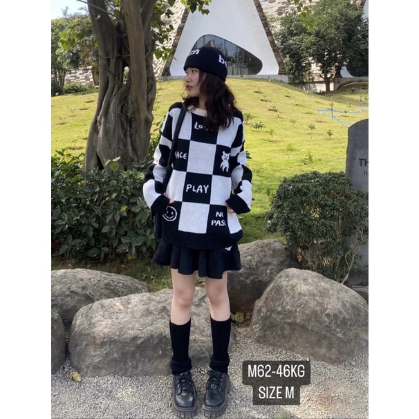 Checker Sweater / áo len caro unisex phong cách đường phố