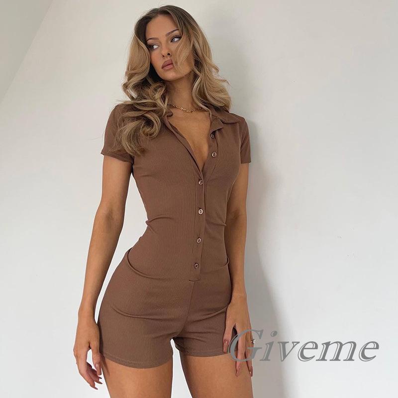 Áo Liền Quần Tay Ngắn Dáng Ôm Màu Sắc Đơn Giản Cho Nữ