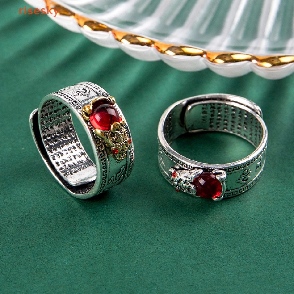 1 Nhẫn Mạ Bạc Chạm Khắc Hình Đám Mây Đính Đá Đỏ Phong Thủy Trung Hoa Cổ Điển Cho Nam Và Nữ