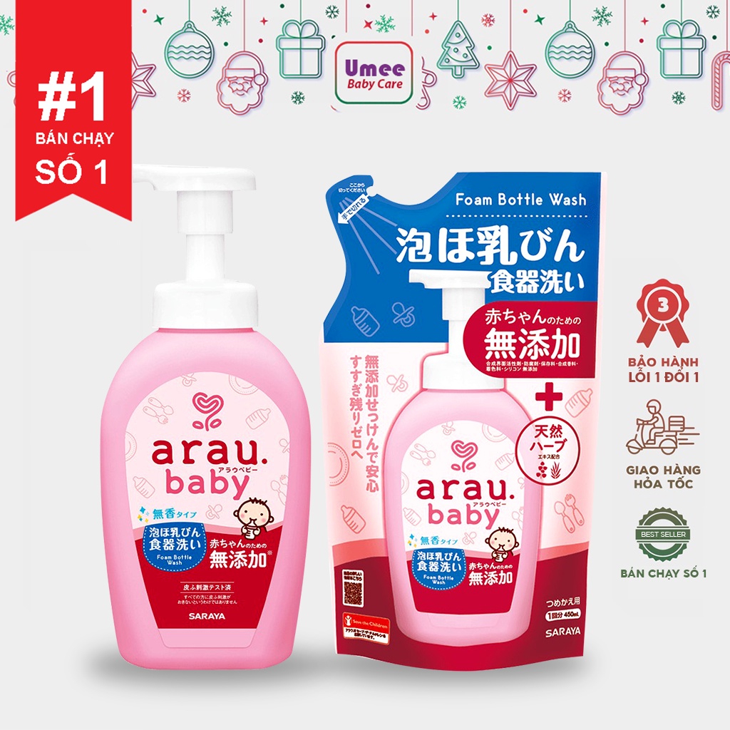 Nước rửa bình ARAU Baby Nhật chính hãng chai 500ML/túi 450ML
