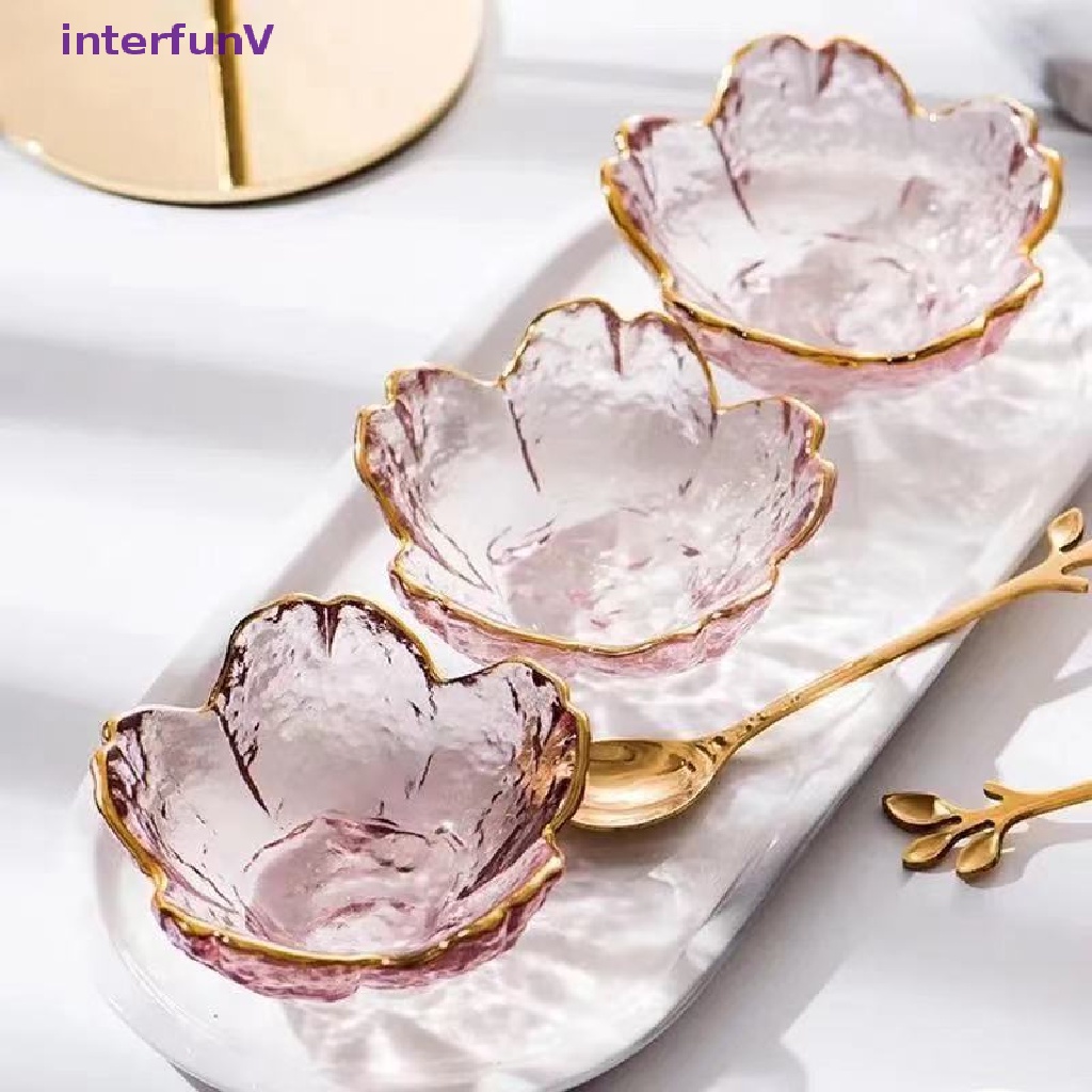 Đĩa Thủy Tinh Đựng Nước Chấm Hoa Anh Đào Vàng Phong Cách Bắc Âu [Mới]