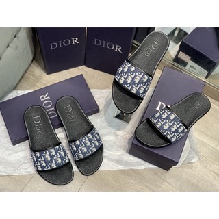Slide sandal dior canvas oblique 'dark blue'. dép dior canvas navy