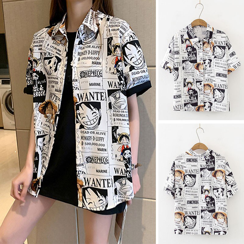 Áo polo Ngắn Tay Dáng Rộng In Hình Anime One Piece Graffiti Nhật Bản 3 Màu Tùy Chọn Thời Trang Cho Cặp Đôi