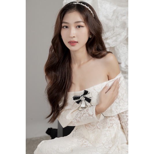 DII COLLECTION - Áo dài thiết kế trễ vai ren kèm nơ cao cấp