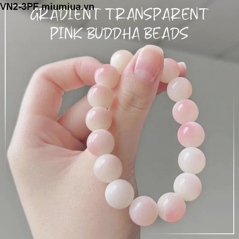 Vòng Tay Chuỗi Hạt Phật Giáo Màu Hồng Gradient Trong Suốt Dành Cho Học Sinh Nữ