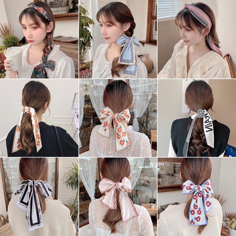 Dây buộc tóc vải lụa thắt nơ Hàn Quốc, khăn lụa turban đa năng phối đồ sang trọng, thanh lịch cho các bạn nữ