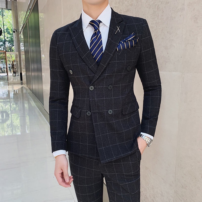 Bộ Vest Nam Hàn Quốc 6 Cúc, Vest cưới giá cực rẻ, bộ suit 6khuy sang trọng. Mẫu ô đen 6khuy cao cấp