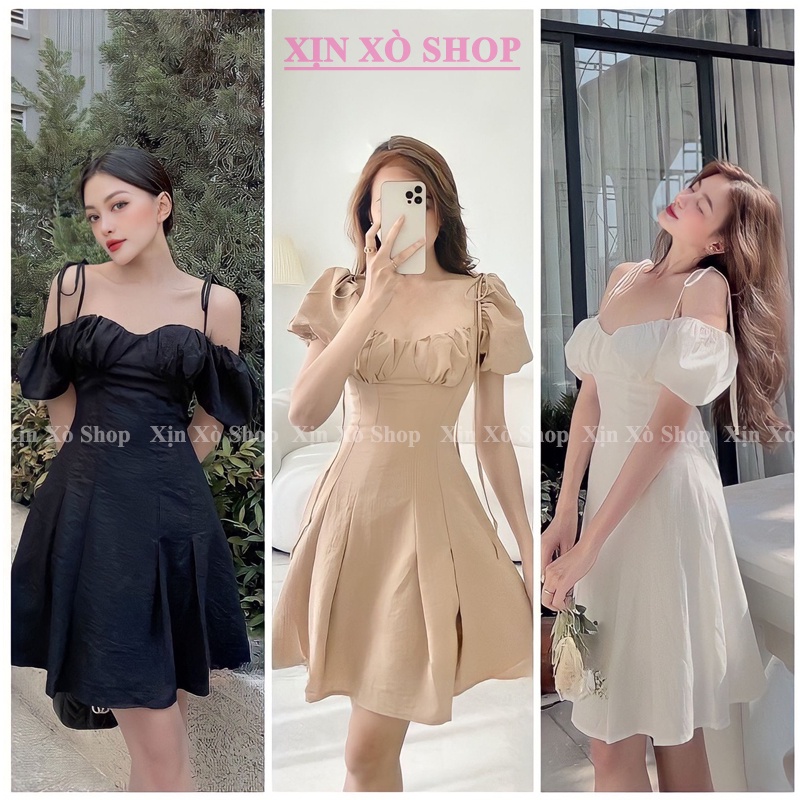 {ẢNH THẬT} Đầm Trễ Vai Thắt Nơ Dáng Xòe May 2 Lớp Mặc 2 Kiểu Mẫu Mới Thời Trang Nữ