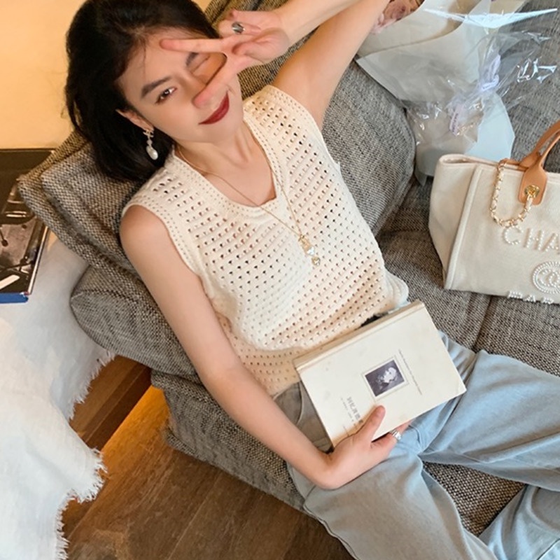 Áo Dệt Kim Sát Nách Dáng Rộng Thời Trang Đơn Giản Cá Tính Kiểu Hàn Quốc