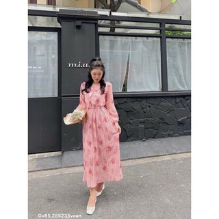 gv85- đầm maxi voan hoa dập ly , có lót